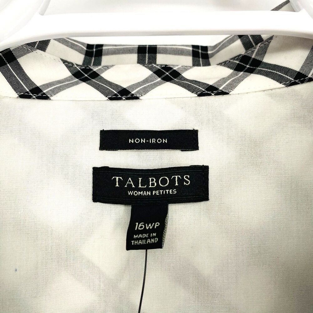 Talbots Women's Blouse Plus Size 16W Plaid Black Pullover 1/4 Button Long Sleeve - Picture 9 of 14